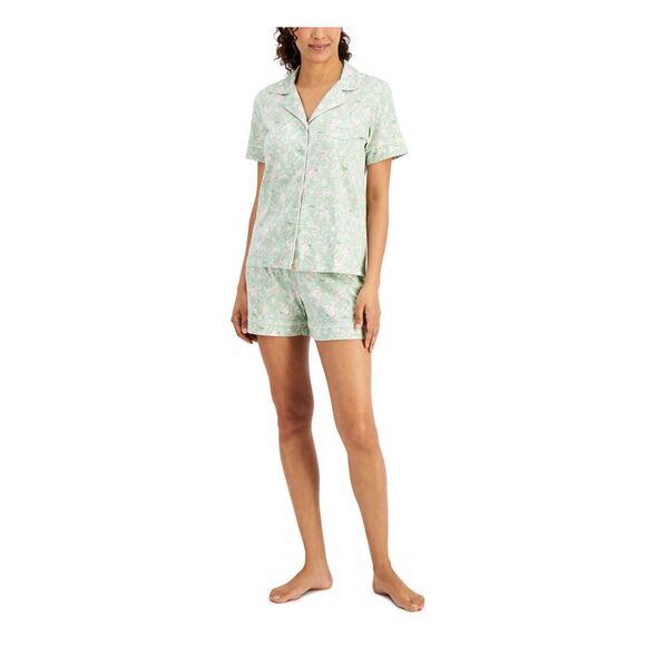 CHARTER CLUB Other - CHARTER CLUB Womens Green Short Sleeve Button Up Top Lounge Pants Knit Pajamas M